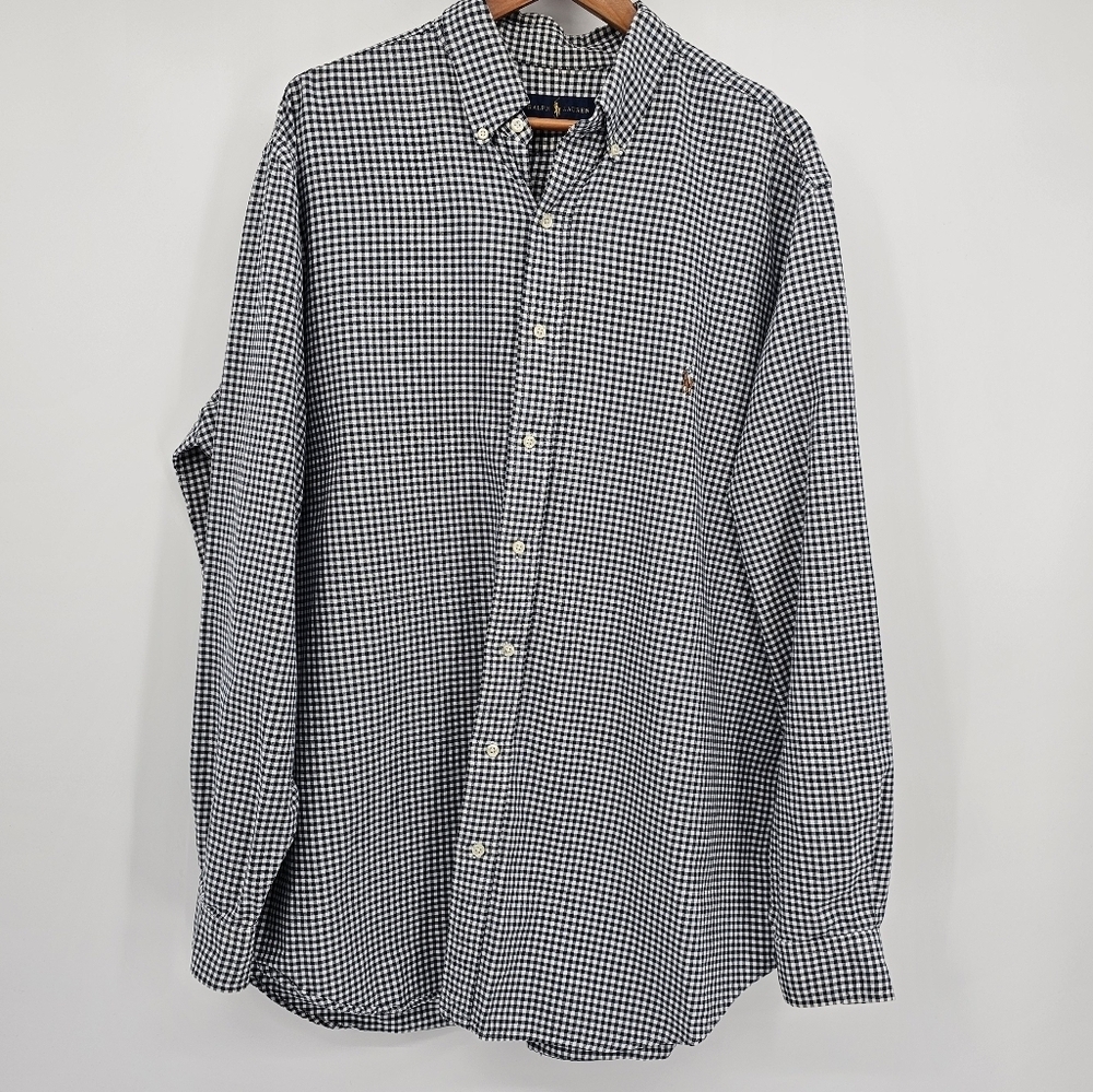 Polo Ralph Lauren Blue White Check Long Sleeve Button Down Mens Size XLT
